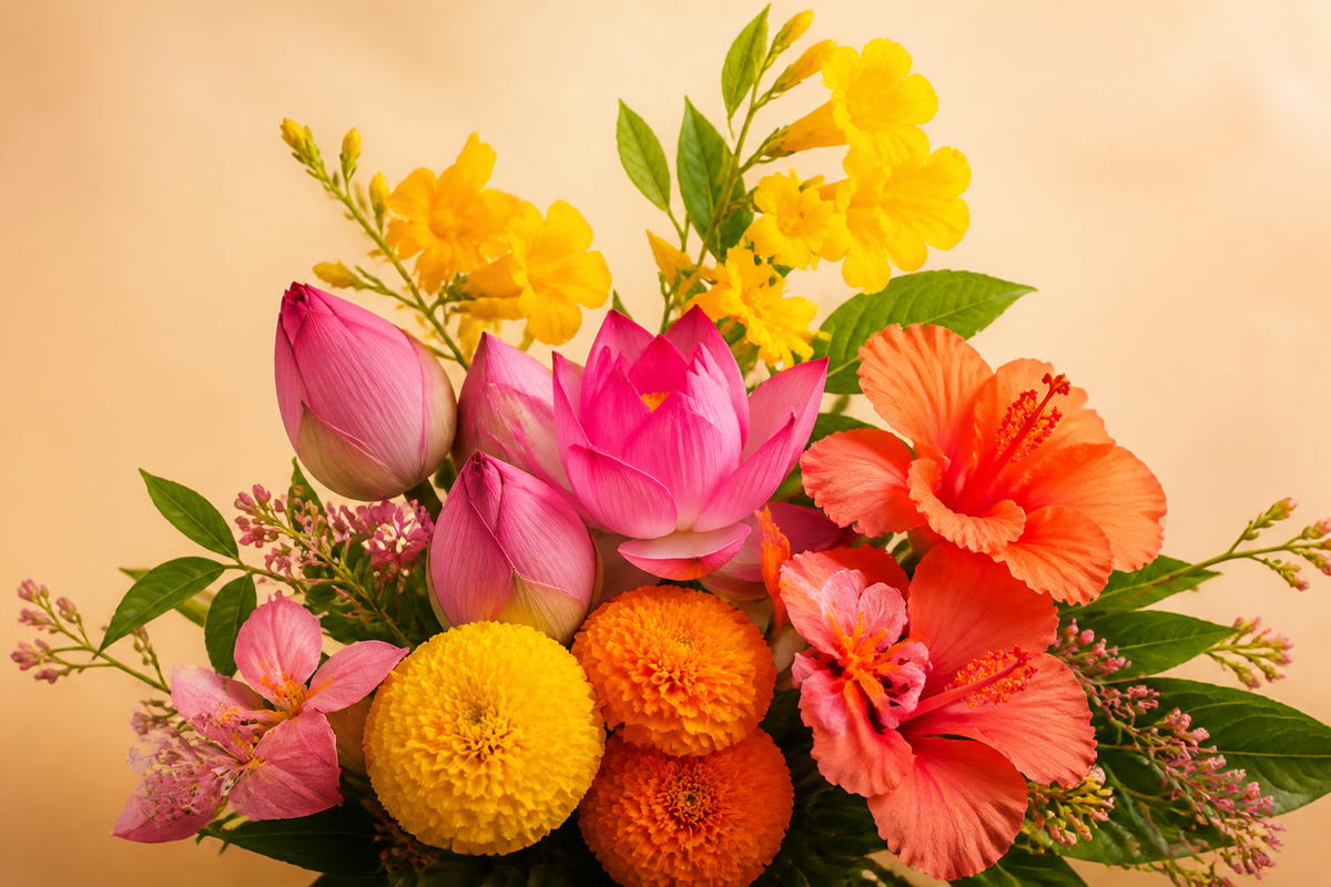 Flowers placed for a sankalp