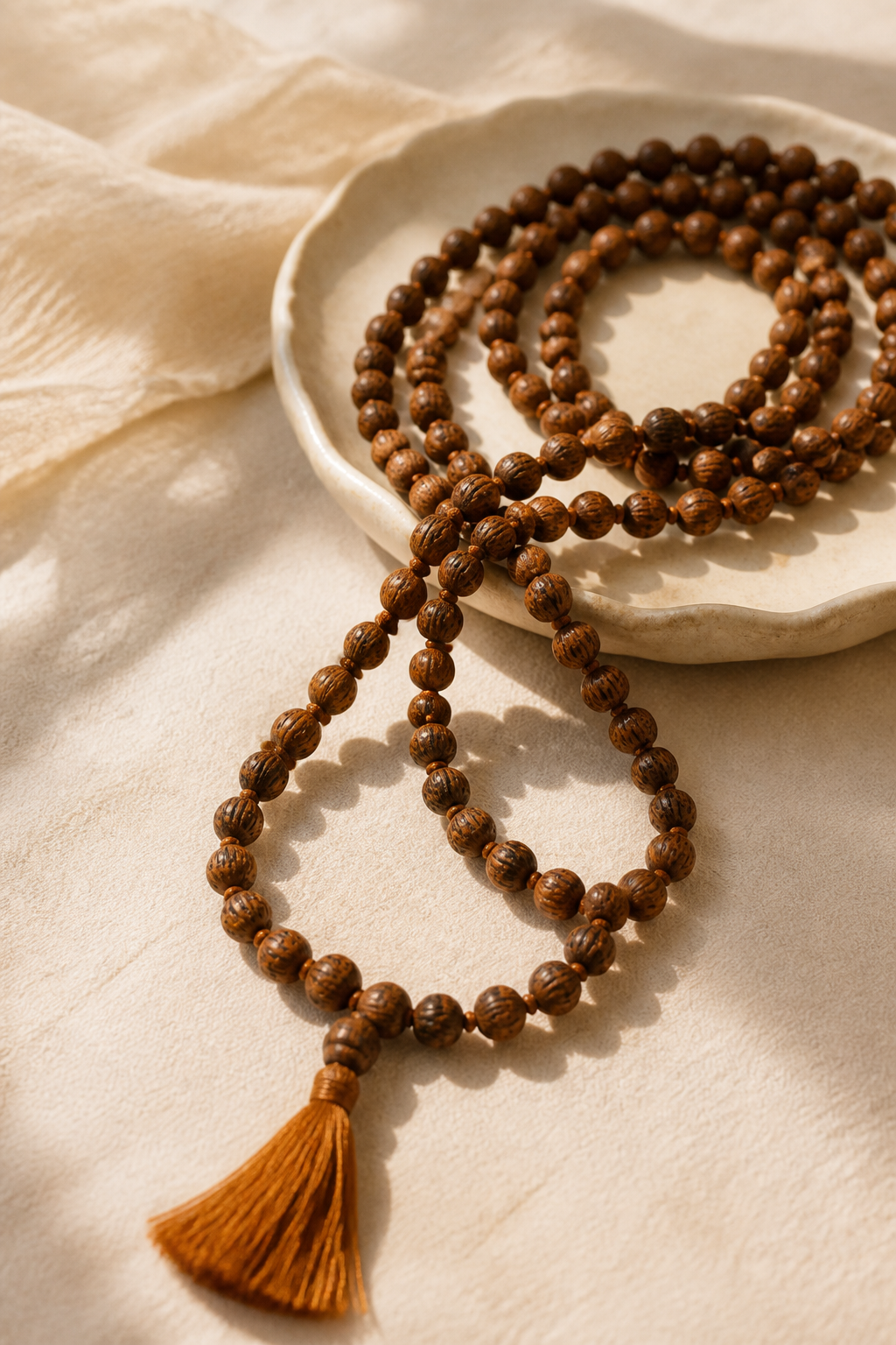 Sacred tulsi mala and puja items